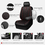 CAR PASS Piping Luxury Leather Seat Covers Full Set,5 Seats Anti-Slip Waterproof Seat Covers Compatible with Front Armrests,Universal Fit for Sendan SUV Van Truck,Airbag Compatible,Black and Red