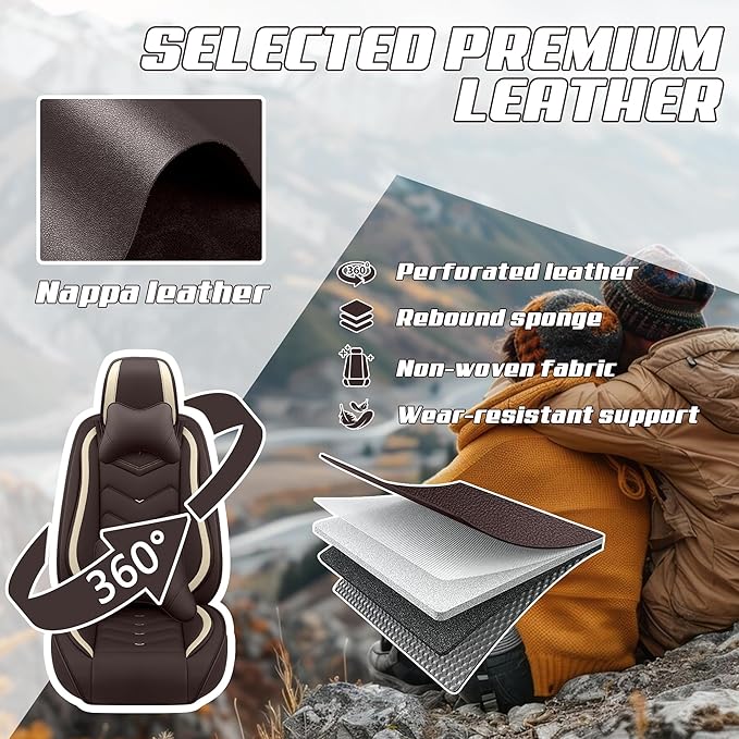 Car Seat Covers Fit for Toyota rav4 2000-2026, Stylish Sport Seat Covers, Waterproof Wear-Resistant Premium Nappa Leather Car Seat Cover.(2 Pcs Front with Pillow/Coffee Color)