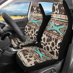 Car Seat Covers Front Seats Only for Women Men Auto Seat Covers Set of 2 Pack Bucket Cover for Cars SUV Truck Sedan, Easy to Install（Aztec Ethnic Cow Leopard Print 83）