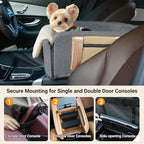 Console Dog Car Seat Cat Carrier - Pet Car Booster Seat on Cars' Armrest Travel Bags for Cats Dogs with Easy Carrying Strap Dog Travel Carrier with Safety Tethers