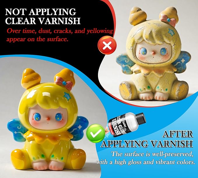 Air Dry Clay Glaze - 200ml/7oz Upgraded Ultra-Gloss Varnish Sealant, High Gloss Finish, Prevent Scratch Resistant, Yellowing, Waterproof - Clay Varnish for Pottery, Polymer Clay, Acrylic Painting