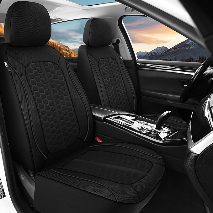 Breathable Premium Car Seat Covers Full Set，3D Air-Mesh Seat Covers for Cars，Comfortable Safety Airbag Compatible，Universal for Most Cars Sedan Truck SUV(Black)