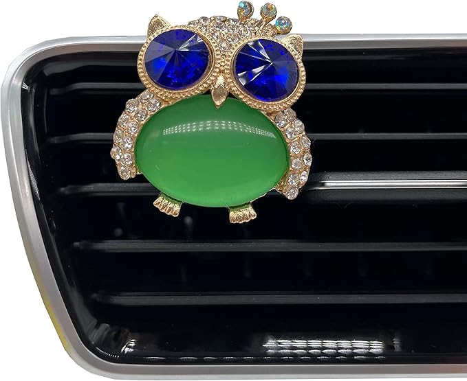 2pcs Cute Cartoon Owls Car Air Freshener Vent Clips, Green Owls Bling Car Accessories, Lavender Scent