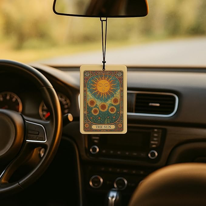 Vintage Boho Witchy Tarot Card Car Air Freshener 3 Pcs, the Sun Moon Star Tarot Card Air Freshener Hanging for Cars Books Closet Drawer, Witchy Car Accessories for Women Men