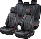 Coverado Car Seat Covers Full Set, Black Seat Covers, Waterproof Car Seat Cover, Car Seat Cushion, Car Seat Covers Front Seats Back Seat Covers, Car Seat Protector Universal Fit Most Cars Red Line