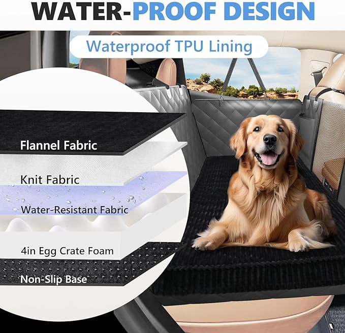 Backseat Dog Bed Non-Slip, Dog Bed for Car Back Seat Soft and Comfortable, Back Seat Pet Bed Mat for Travel, Pet Car Blanket for Backseat Extender and Seat Covers Black