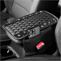 Car Center Console Cover with Diamond Grid Design,Bling Armrest Cover Cushion with 2 Storage Bags,Soft Leather Arm Rest Cover for Car Interior Accessories (Black + Black)