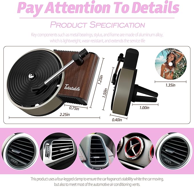 Personalized Custom Car Air Freshener, Double Sided Custom Photo, Record Player Shaped Fragrance Vent Clip, Unique and Cute Car Interior (Customize, Changpian C)