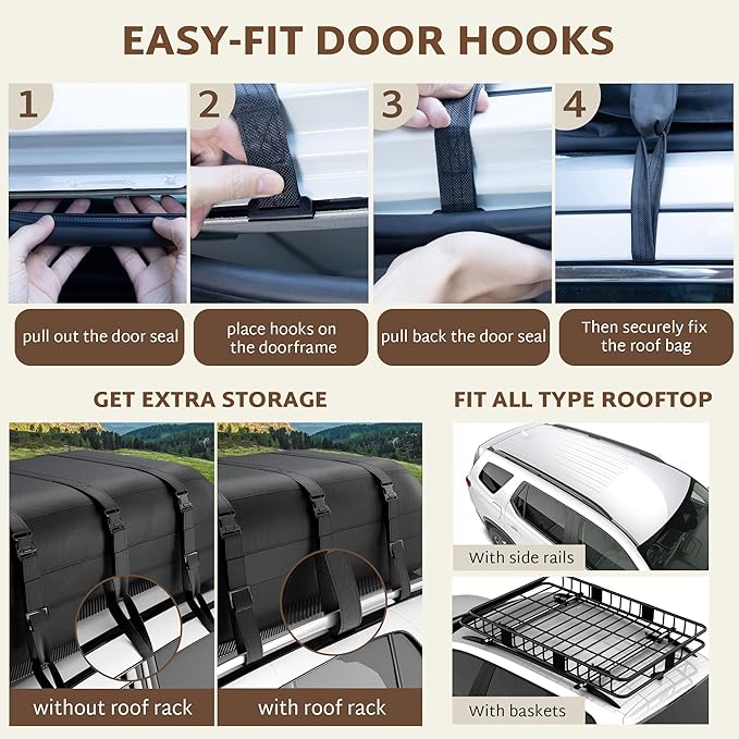 iBirdie Roof Rack Cargo Carrier 24.1 Cubic Feet, Soft-Shell Rooftop Cargo Box, Waterproof Heavy Duty 1200D for Car with/Without Roof Rack, Includes Anti-Slip Mat, Door Hooks, 52x40x20 inches