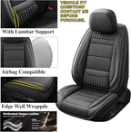 Chezope Leather Seat Covers, Black Car Seat Covers Front Pair, Breathable Car Seat Protectors, Wear-Resistant Car Accessories, Universal Fit for Most Cars,SUVs Truck (Black-Stripes, Front Pair)
