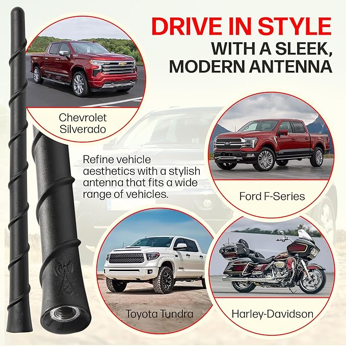 Votex Universal Short Rubber Spiral 8" Antenna Kit – Enhanced Reception, Carwash Proof, Flexible and Durable with Tuned Copper Coil and Stainless Steel Threading – for Trucks, Cars & SUVs, (Black)