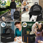 PAWZIDEA Double Pet Stroller with 2 Detachable Carrier, Lightweight Portable Travel Crate & Car Seat Combo & TSA-Approved Expandable Carrier, Foldable Jogger Stroller for 2–4 Cats or Small/Medium Dogs