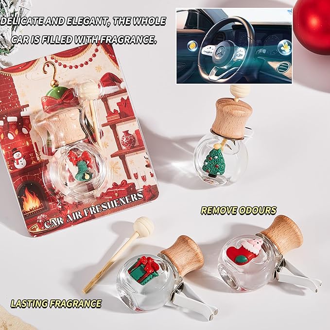 Car Air Freshener Diffuser Christmas Set, Hanging Car Scents Air Freshener, Car Fresheners Long Lasting, Essential Oil Diffuser, Christmas Fragrance Oil, 4pcs