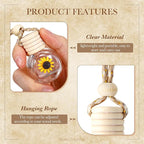 BBTO 50 Pcs Hanging Car Air Freshener Car Diffuser Bottles Empty Glass Perfume Bottle Freshener Diffuser Bottle Pendant for Essential Oil Fragrance Aromatherapy Ornament(Clear,Sunflower)