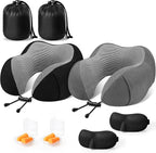 CloudBliss Travel Pillow Premium Memory Foam, Comfortable & Supportive Neck Pillow, Neck Pillows for Sleeping Travel, Airplane Pillow for Sleeping Airplane, Car, Office and Home（Black & Dark Grey）