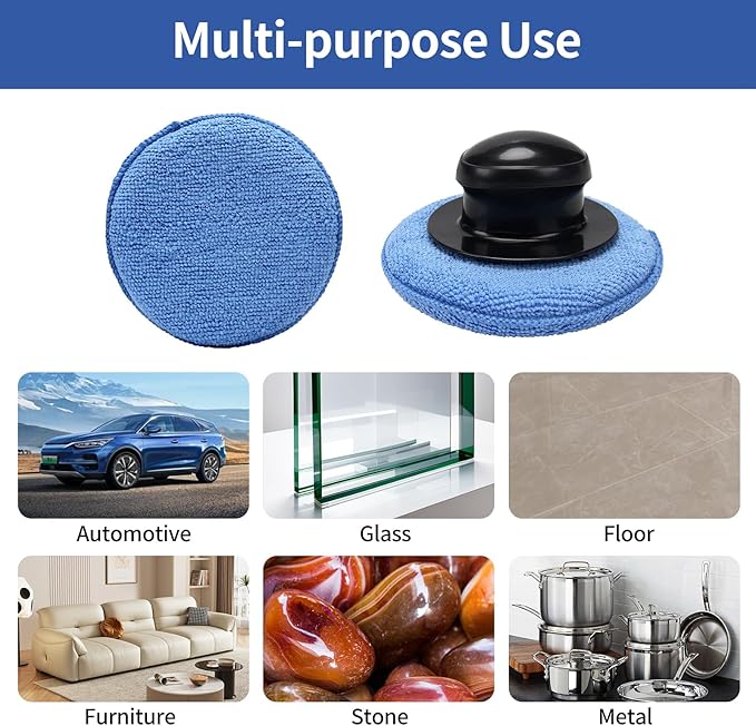 Microfiber Wax applicator pad,car Wax applicator pad with Waxing Handle, Foam applicator Pads for car Detail,Buffing Polishing Foam Pads for Car Cleaning and Fine Polishing (5 inch, 12 Pack)