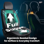 Beaded Car Seat Cover – Wooden Bead Massage Support with Breathable Cooling Mesh – Universal Fit for Sedan, SUV & Truck (1 Pack, Royal Black)