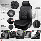 CAR PASS Luxury Nappa Leather Seat Covers Full Set, Water Resistant Faux Leather Seat Covers with Lumbar Support, Comfortable Automotive Seat Covers Universal Fit for SUV Sedan Van Truck, Solid Black