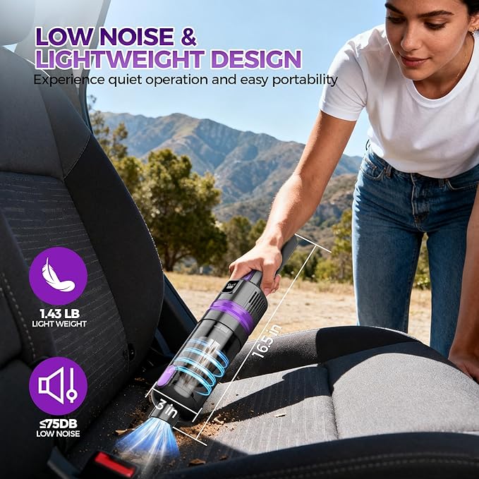 Handheld Vacuum Cordless Rechargeable 2-Speed Modes| 3-in-1 Portable Cordless Vacuum Cleaner with Charging Dock, for Car Home Office and Pet Hair (Purple)