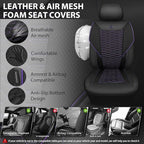 CAR PASS 3D Foam Mesh Leather Car Seat Covers Front Seats,Breathable Mesh Front Seat Covers for Women,Universal Fit for Cars SUV Truck Sedan Van Automotive,Armrest Airbag Compatible,Black and Purple