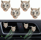 4Pcs Golden Bling Leopard Air Vent Clips, Crystal Car Air Fresheners Vent Clips Diffuser Vent Clip Rhinestone Leopard Decoration Interior Decor Bling Accessories for Women