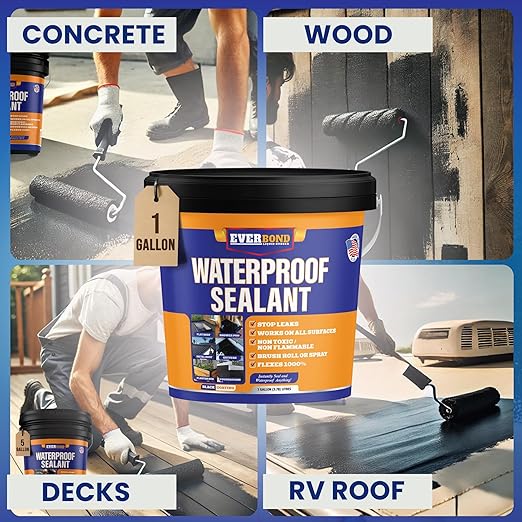 Liquid Rubber Waterproof Sealant - Rubber Paint - All Surface Leak Repair Indoor and Outdoor Flexible Roof Sealant, Water-Based, Easy to Apply, Original Black, 1 Gallon