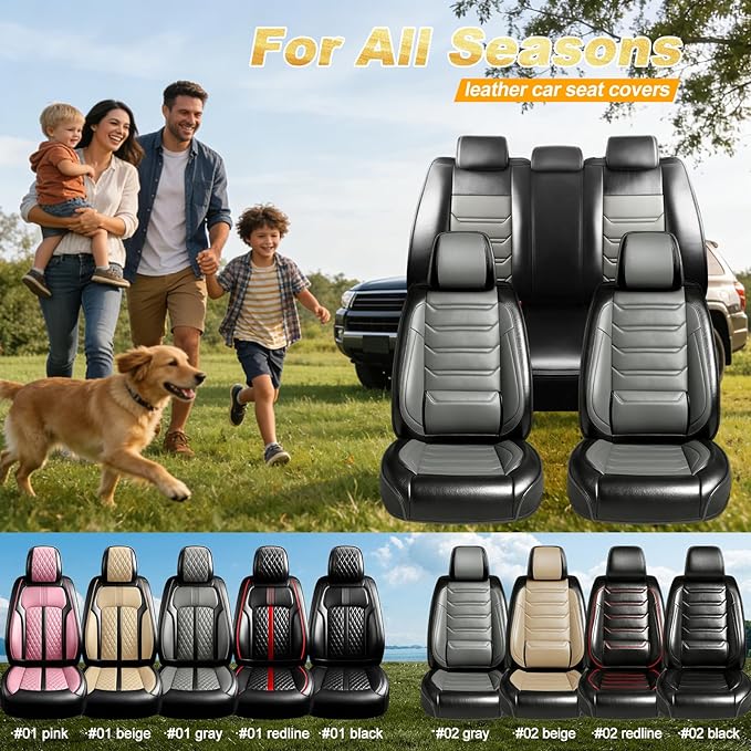 Fit Tahoe Car Seat Covers for Select Chevrolet/Chevy Tahoe 2000-2025 2026 - Full Coverage Leather, Waterproof & All Weather Seat Cushion Protector, Full Set, Black+Gray