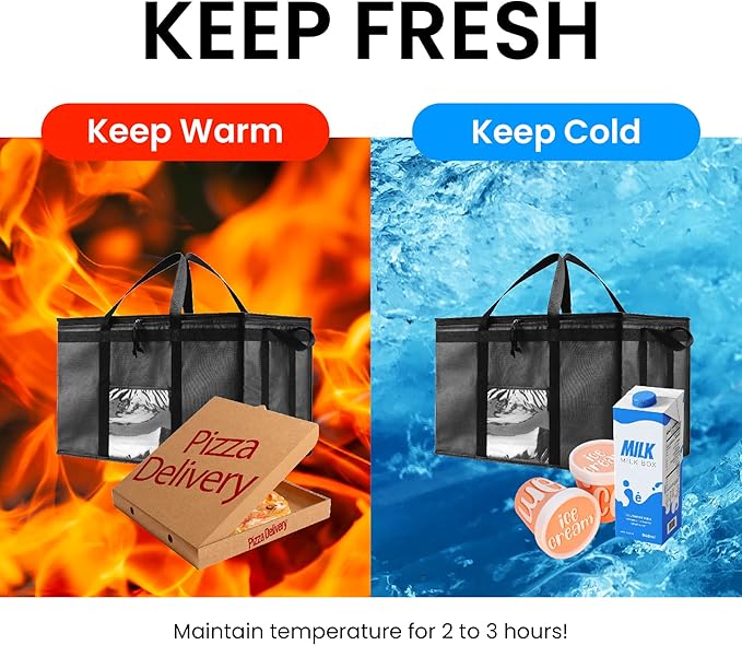 NZ home Insulated Bags for Food Delivery (3XL) Grocery Shopping Cooler Bag, Pizza Delivery, Hot & Cold Catering Tote, Reusable, Foldable & Heavy Duty (Orange)