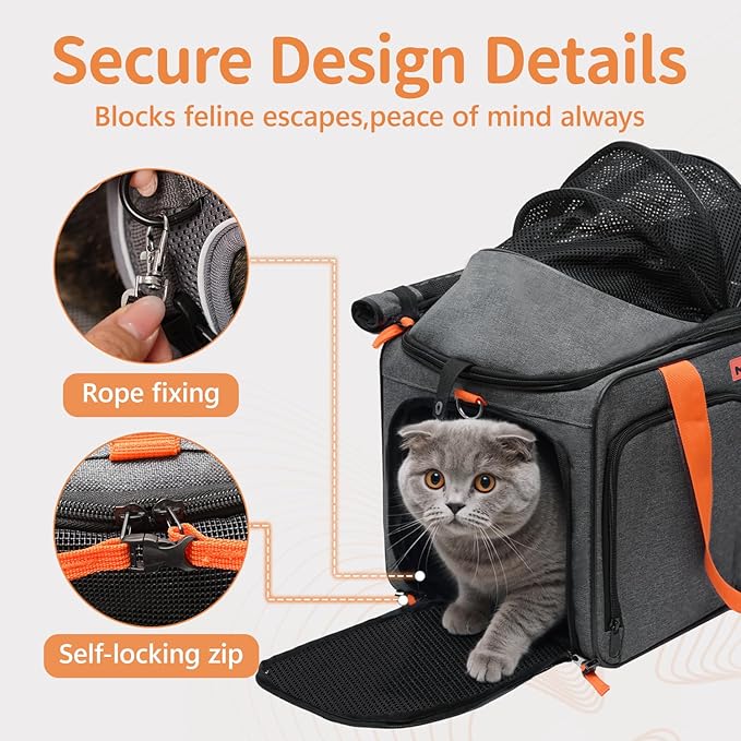 Cat Pet Carrier Soft Sided Bag Airline Approved, Foldable Travel Large Carrier for Small Kittens Medium Cats Up to 13 Lbs, Expandable Carrying Case for Car, Comfortable for Transport