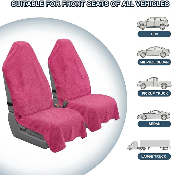 Car Seat Towel Cover, Universal Front Seat Protector for Cars, SUVs and Trucks, Sweat Towel Car Seat Cover for Gym, Yoga, Swimming, Pets and Family Travel, Dark Pink, 2 Pack