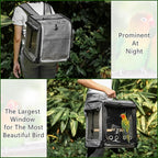 Suertree Bird Carrier with Seat Belt for Car Travel, Bird Backpack Carrier with Indestructible Stainless Steel Mesh, Large Bird Carrier Travel Cage, Grey