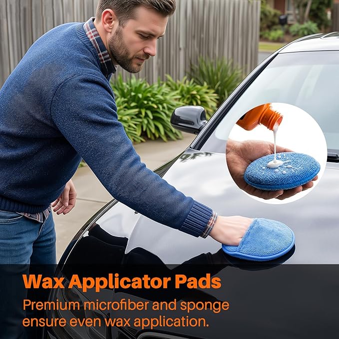 12Pack Wax Applicator Pads, 5" Soft Microfiber and Dense Foam Buffing Pads for Auto Polishing, Car Waxing, Paint Correction with Non-Slip Backing, Multipurpose Hand Pads