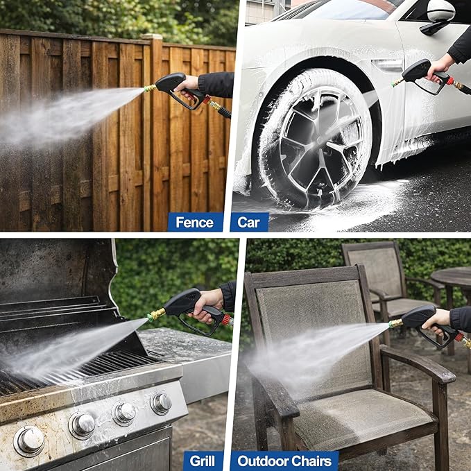 TOOLCY 5000 PSI Pressure Washer Gun with Swivel Inlet, Short Power Washer Gun with Nozzle Tips, Ergonomic Handle, 3/8'' Male Plug, M22-14mm, 1/4" Quick Connector, Sturdy Design for Gas Pressure Washer
