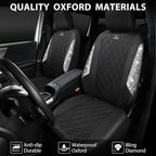 CAR PASS Oxford Bling Diamond Car Seat Covers Full Set Interior Sets, Waterproof Shining Glitter Sparkly Crystal Universal Armrest Fit 95% Automotive Truck SUV Cute Women Girl, Black Silver Rhinestone