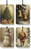 Vintage Christmas Berry Car Air Freshener 4 Pcs, Winter Bell Xmas Tree Snowman Santa Hanging Air Freshener for Cars Closet Drawer Books, Rustic Christmas Car Accessories Mirror Decor for Women