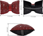 2 PCS Bling Car Pillows,Rhinestones Bowknot Car Headrest Pillow,Car Neck Pillow for Driver Relax Necksupport,Sleeping Travel Support Neck Pillow,Shiny Diamond Interior Accessories for Women,Red