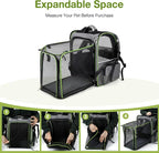 Lekebobor Large Cat Backpack Carrier Expandable Pet Carrier Backpack for Small Dogs Medium Cats Fit Up to 18 Lbs,Dogs Foldable Puppy Backpack Carrier for Travel, Hiking,Grey with Green Edge, XL