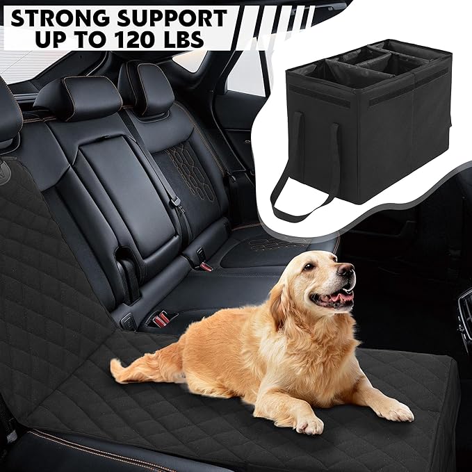HOMBYS Back Seat Extender for Dogs,Dog Car Seat Cover with Storage Car Organizer,Dog Car Seat Extender with Storage for Front or Back Seat,Waterproof Scratch Proof Cover for Cars Trucks and SUVs,Large