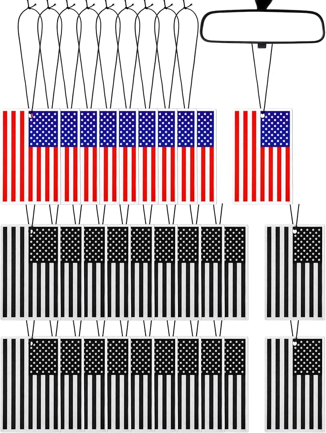 Dunzy 30 Pcs Air Freshener American Flag Car Freshener Patriotic USA Flag Hanging Automotive Independence Day Air Fresheners for Men Women Patriot May Day Auto Accessories, 3 Scents(2 Color Style)
