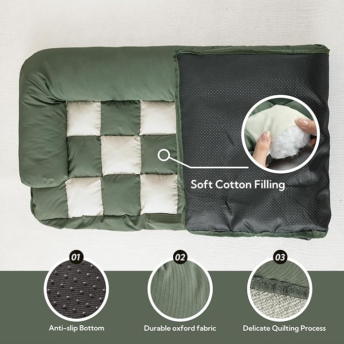 Soulbond Backseat Dog Bed for Car Hammock, Thick Soft Dog Car Seat Cover for Back Seat, Non-Slip Pet Travel Bed for Cars, SUVs & Trunks, Dark Green