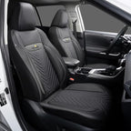 PU Leather Car Seat Covers Front Set – Waterproof seat Cover for Cars，3D Foam Support Automotive seat Covers ，Airbag Compatible, Universal Fit for Cars SUVs Trucks Sedans（Black/Grey）
