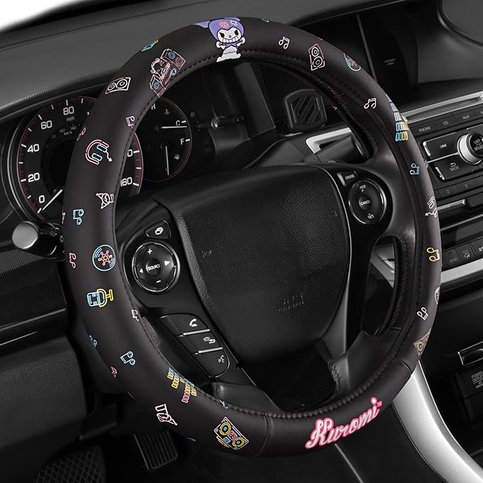 Kuromi Steering Wheel Cover, Official Sanrio Car Steering Wheel Cover with Easy Clip-on Car Air Freshener – Cute and Long-Lasting Kuromi Air Freshener for Car, Odor Eliminator, Fun Scents