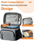 Insulated Lunch Bag for Men & Women, 9L Leakproof Lunch Box Soft Cooler Tote with 5 Pockets, 600D Oxford, EVA Lining, Adjustable Strap for Work, Picnic, Beach&Travel-Grey