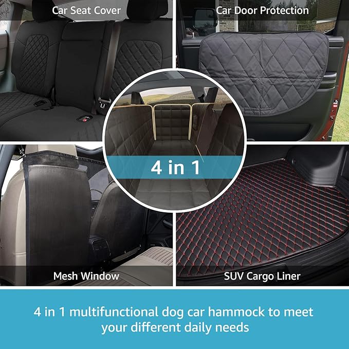 Lassie Dog Car Hammock for 2018-2026 Tesla Model 3 Back Seat Pet Cover for Dogs with 4 Headrests and 2 Seat Belts, 100% Waterproof Backseat Hammock Pet Seat Protector for Tesla Model 3