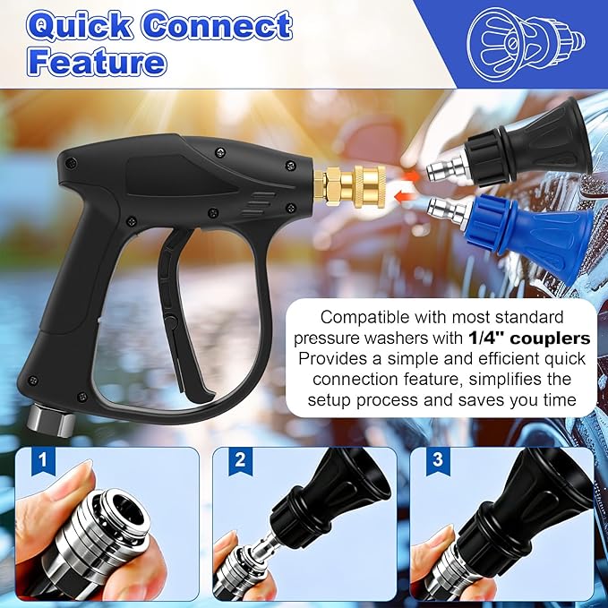 Dreyoo Pressure Washer Nozzle Guard, Durable Stainless Steel Power Washer Tips with Rubberized Protection, 1/4" Male Quick Connect, High Efficiency Cleaning(2 Pack,40/25 Degree with 4.0/3.0 Orifice)