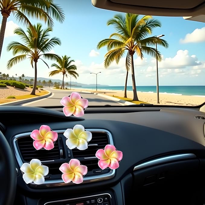 6Pcs Multicolor Pentapetal Flower Car Accessories for Women, Beach Flower Car Air Vent Clips Air Conditioner Outlet Decoration Cars Interior Decor Charm, Air Fresheners Interior Accessories