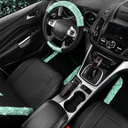 CAR PASS Universal Mint Leather Lace Car Seat Covers Full Set for Women Girls, Waterproof Car Floor Mats Carpet, Glitter Steering Wheel Cover for Car Accessories Interior Sets,10PCS Included