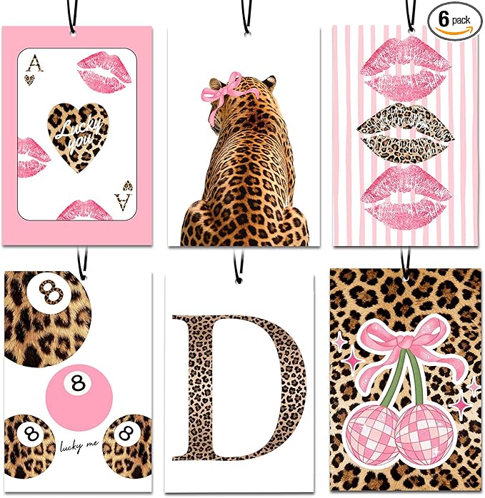 6PCS Leopard Initial D Car Air Freshener,Personalized Letter Car Accessories,Initial Gifts for Women and Men New Driver Auto Decor Rearview Mirror Hanging,Aromatherapy for Cars Interior or Locker