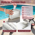 Insulated Makeup Bag with 2 Reusable Ice Packs Heat-Resistant Cosmetic Travel Pouch, Silver Vegan Leather Organizer with Water-Resistant Double Zipper & Wrist Strap(Small: 7.5 x 4.0 x 5.0 in)