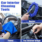 AUTODECO Windshield Cleaner Tool, 17Pcs Car Interior Detailing Kit, Detailing Brush, Towels, Duster, Car Cleaning Kit Interior for RVs, Truck, Trailer (Blue)